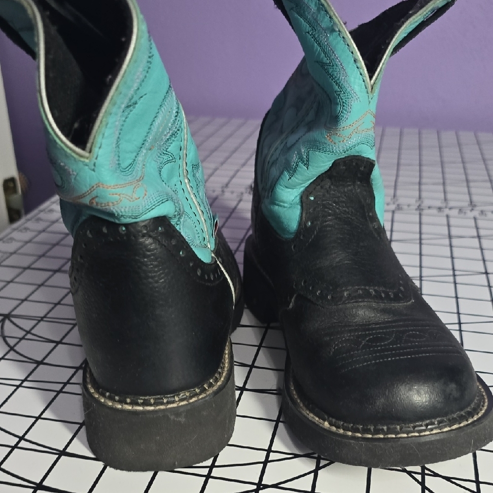Justin Boots Turquoise and Black Western Boots - Picture 5 of 7